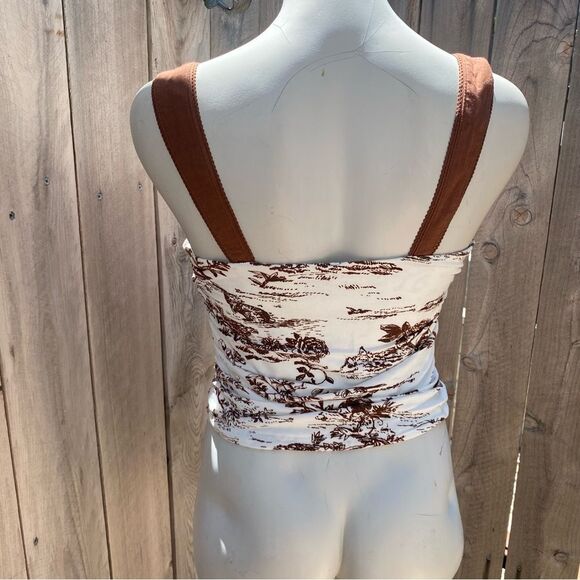 Free people Printed 2 Tone Tank in Oak Combo Brown and White size small - Picture 7 of 11